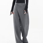 Asymmetrical Layer Button Baggy Wide Leg Pants