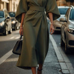 Elegant Solid Color Waist Dress