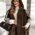 Plush Hooded Vertical Stripe Printed Casual Coat