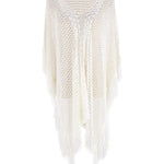 White Crochet Knit Fringed Poncho Beach Cover Up
