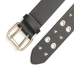 Black Faux Leather Star Studded Double Prong Punk Belt
