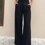 Black High Waist Double Pleat Tailored Wide Leg Suit Pants