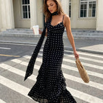 Black Polka Dot Ruffled Mermaid Maxi Dress