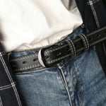 Black PU Leather White Stitching Gunmetal Buckle Casual Belt