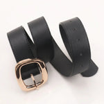 Black PU Leather Rose Gold Square Buckle Classic Belt