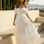 White Off-Shoulder Tiered Maxi Dress