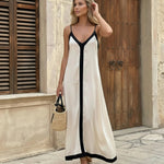 White Contrast Trim V-Neck Sleeveless Maxi Dress