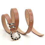 Tan PU Gold Tone Black Enamel Pebble Inlay Modern Belt