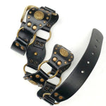 Black Faux Leather Antique Bronze Studded Double O-Ring Western Belt