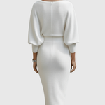 Ismeria | White Draped Batwing Midi Dress