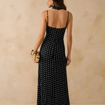 Black Polka Dot Cowl Neck Slip Maxi Dress