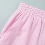 Pink Peplum V-Neck Button Up Crop Top Wide Leg Pants Set
