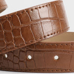 Camel PU Leather Crocodile Embossed Gold Buckle Fashion Belt