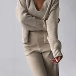 🔥(Limited 2 Days & Lowest Price) Chic V-neck Knitted Three-piece Set Crop Vest and Sweater Cardigan & Solid Wide Leg Pants