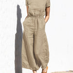 Zeagoo Women's Cotton Linen Wide Leg Jumpsuit