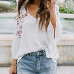Zeagoo Lace Boho Blouses Crochet Flowy Bell Sleeve Button Down Casual T Shirts