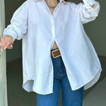 Zeagoo Solid Color Street Long Sleeve Back Slit Loose Shirt for Women Casual Work Office Loose Fit 2026 | Under