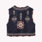 Zeagoo Women's Buttonless Retro Ethnic Style Embroidered Vest Sleeveless Cardigan Crop Top