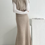 Zeagoo Women's Casual Two-piece Outfits Turtleneck Sleeveless Sweater Vest and Mid-length Skirts Sets