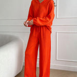 Autumn Simple V-Neck Casual Two-piece Set