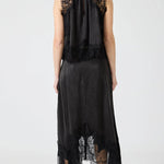 Lace Pleated Collar Top + Irregular Slit Skirt Set