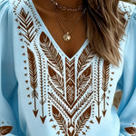 Puff Sleeve V-Neck Blouse Loose Fit