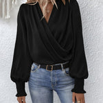 Zeagoo Elegant V-neck Lantern Sleeve Blouse Temperament Solid Color Shirt for Women Casual Work Office Loose Fit 2026 | Under $40