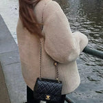 Round Neck Long Sleeve Faux Fur Coat