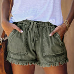 Zeagoo Denim Shorts Casual Drawstring Elastic Waist Summer Frayed Tencel Short Jeans With Pockets