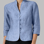 Zeagoo Stand Collar Button Slim Fit Three Quarter Sleeve Shirt Top