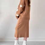 Zeagoo Women's Chic Two-piece Set Hearts Knit Pullover and Hip Wrap Skirt