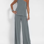 Four-Piece Set Sleeveless T-Shirt Vest, Open-Front Cardigan, Long-Sleeve Jacket, and Wide-Leg Pants