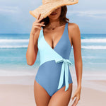Zeagoo Women's Color Block Wrap One Piece Swimsuits Bowknot Tie Side Bathing Suit