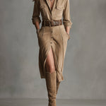 ALELIE WOMEN'S BROWN FASHION SUEDE MIDI DRESS