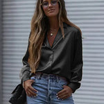 Zeagoo Long Sleeve Shirts Casual Lapel Collar V Neck Single Breasted Tunic Blouse
