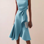 Red Sleeveless Midi Elegant A-line Dress with Waist Twist for Day-to-Night
