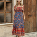 Floral Print Square Neck  Puff Sleeves Smocked  Maxi Dress