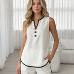 White Black Sleeveless Wide Leg Pants Two Piece Set