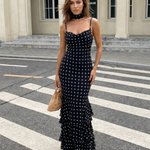 Black Polka Dot Ruffled Mermaid Maxi Dress