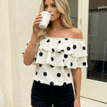 Beige Elegant Ruffle Layered Off Shoulder Slim Fit Ruffle Top