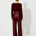 Wine Red High-Waist Leather Pants