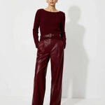 Wine Red High-Waist Leather Pants