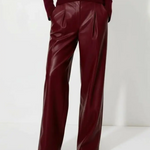 Wine Red High-Waist Leather Pants