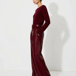 Wine Red High-Waist Leather Pants