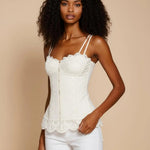 White Double-Strap Lace Button Tank Top