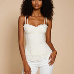 White Double-Strap Lace Button Tank Top