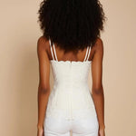 White Double-Strap Lace Button Tank Top