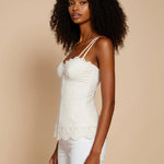 White Double-Strap Lace Button Tank Top