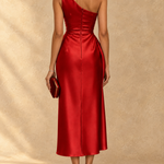 Diane One-Shoulder Ruched Satin Midi Dress