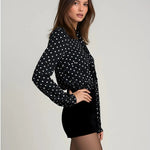 Black Polka Dot Tie Neck Blouse